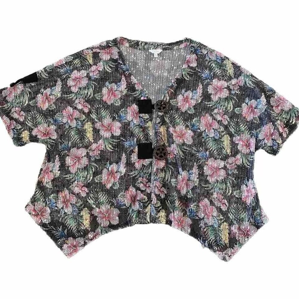 Coral Bay Coverup Women’s Size 3X Floral Print Sparkly Sequins Short Sleeve